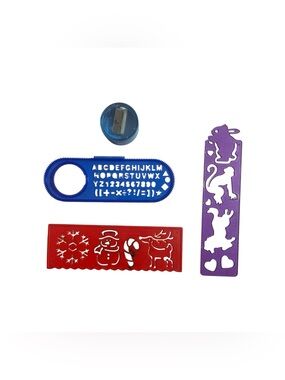 Vintage Small Stencils and Blue Pencil Sharpener Bundle